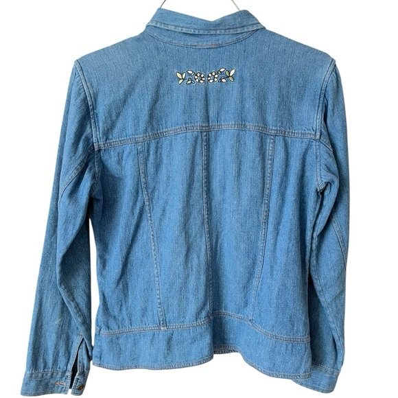 Vintage Y2K 2002 Christopher & Banks 100% Cotton Floral Embroidered Denim Jacket - Picture 2 of 6